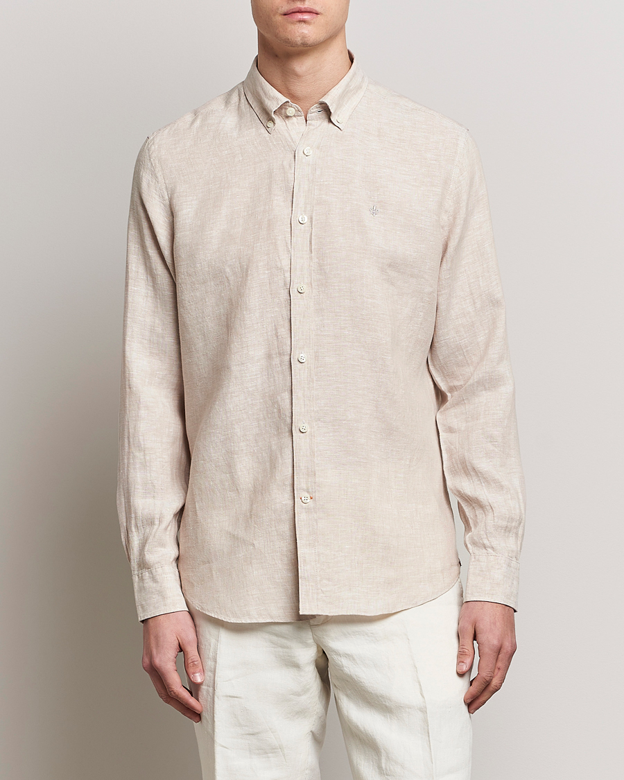 Hombres | Camisas de lino | Morris | Douglas Linen Button Down Shirt Khaki
