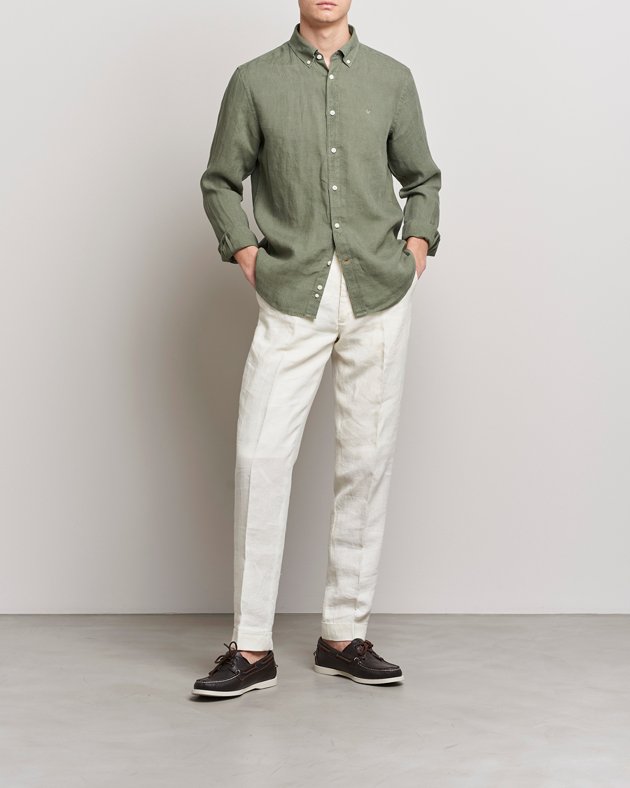 Hombres | Camisas | Morris | Douglas Linen Button Down Shirt Olive