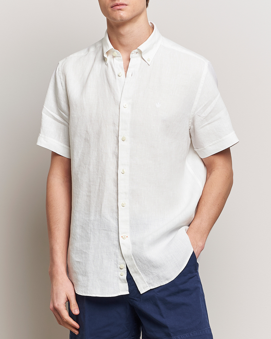 Hombres | Camisas de manga corta | Morris | Douglas Linen Short Sleeve Shirt White