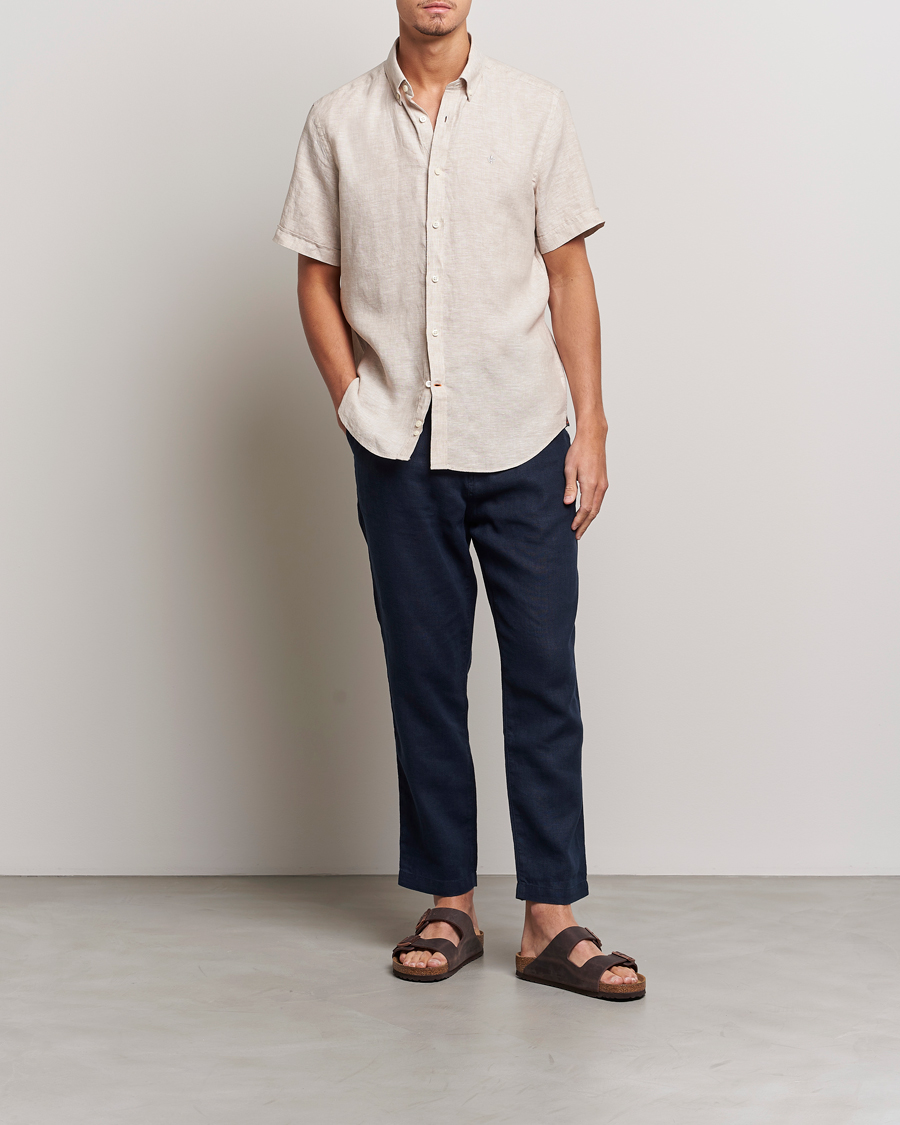 Hombres | Camisas | Morris | Douglas Short Sleeve Linen Shirt Khaki
