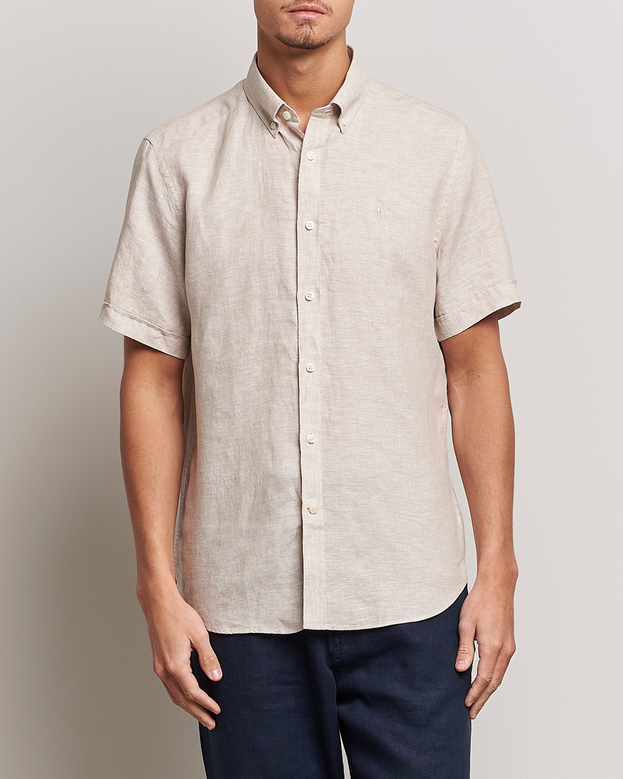 Hombres | Camisas de lino | Morris | Douglas Linen Short Sleeve Shirt Khaki