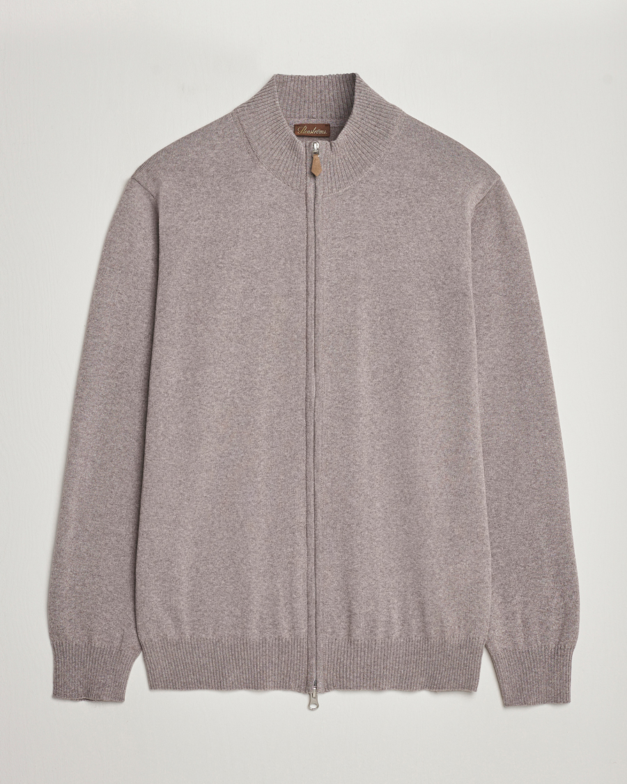 Hombres | Jerséis y prendas de punto | Stenströms | Merino Wool Full Zip Mud Brown