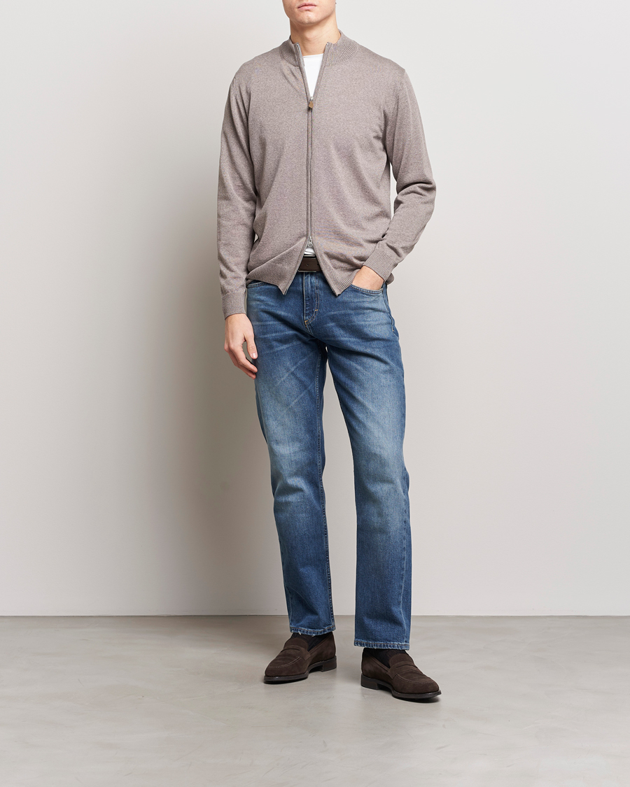 Hombres | Jerséis y prendas de punto | Stenströms | Merino Wool Full Zip Mud Brown