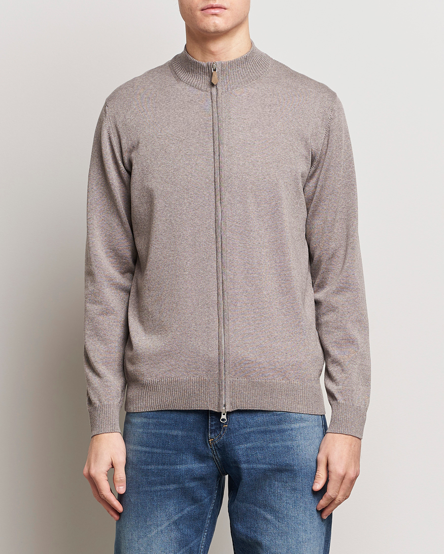 Hombres | Jerséis y prendas de punto | Stenströms | Merino Wool Full Zip Mud Brown