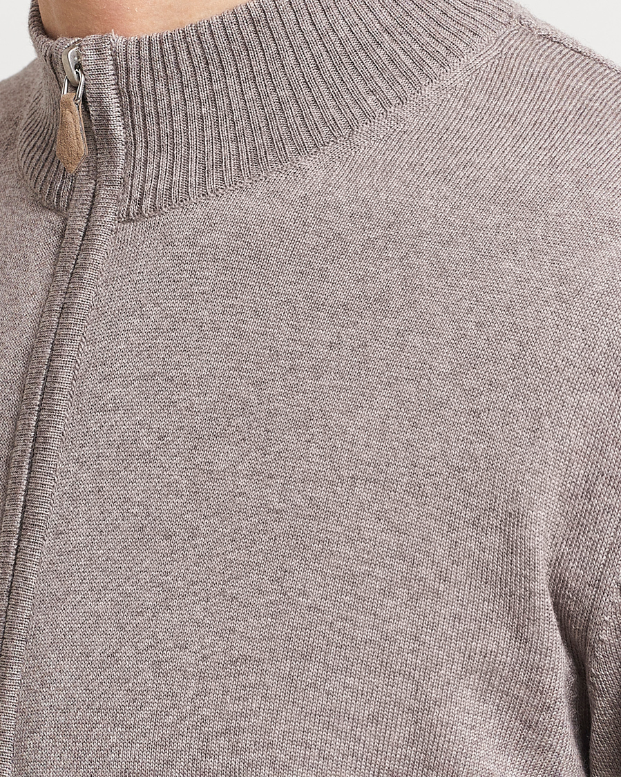 Hombres | Jerséis y prendas de punto | Stenströms | Merino Wool Full Zip Mud Brown
