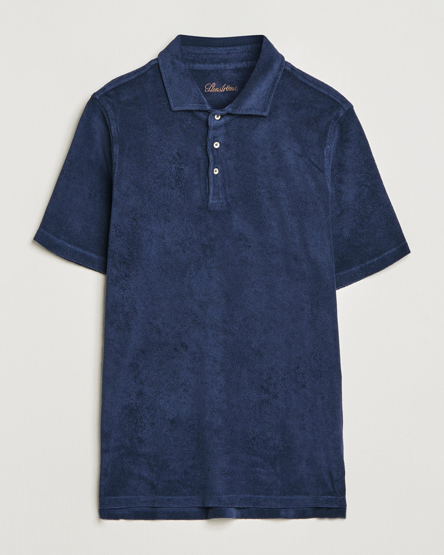 Hombres | Polos | Stenströms | Terry Cotton Poloshirt Navy