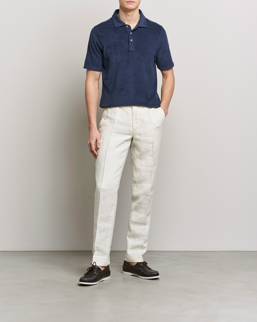 Hombres | Polos | Stenströms | Terry Cotton Poloshirt Navy