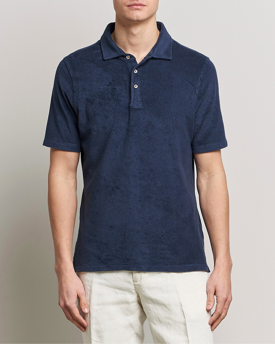 Hombres | Polos | Stenströms | Terry Cotton Poloshirt Navy