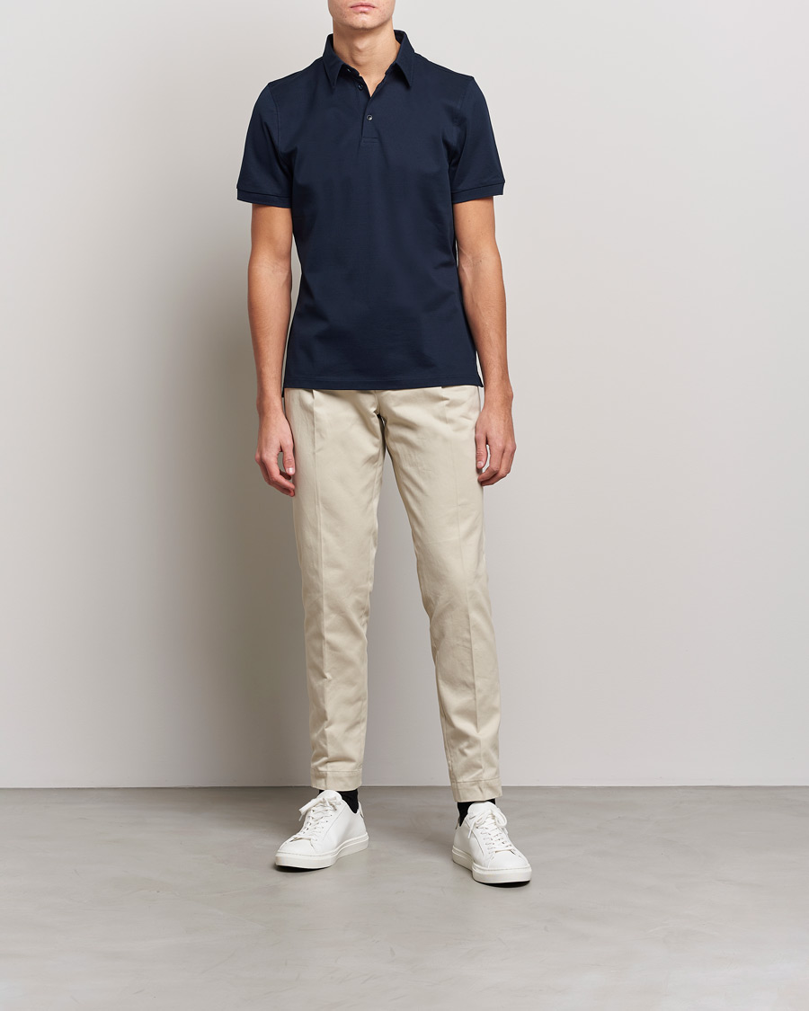 Hombres | Polos | Stenströms | Cotton Polo Shirt Navy