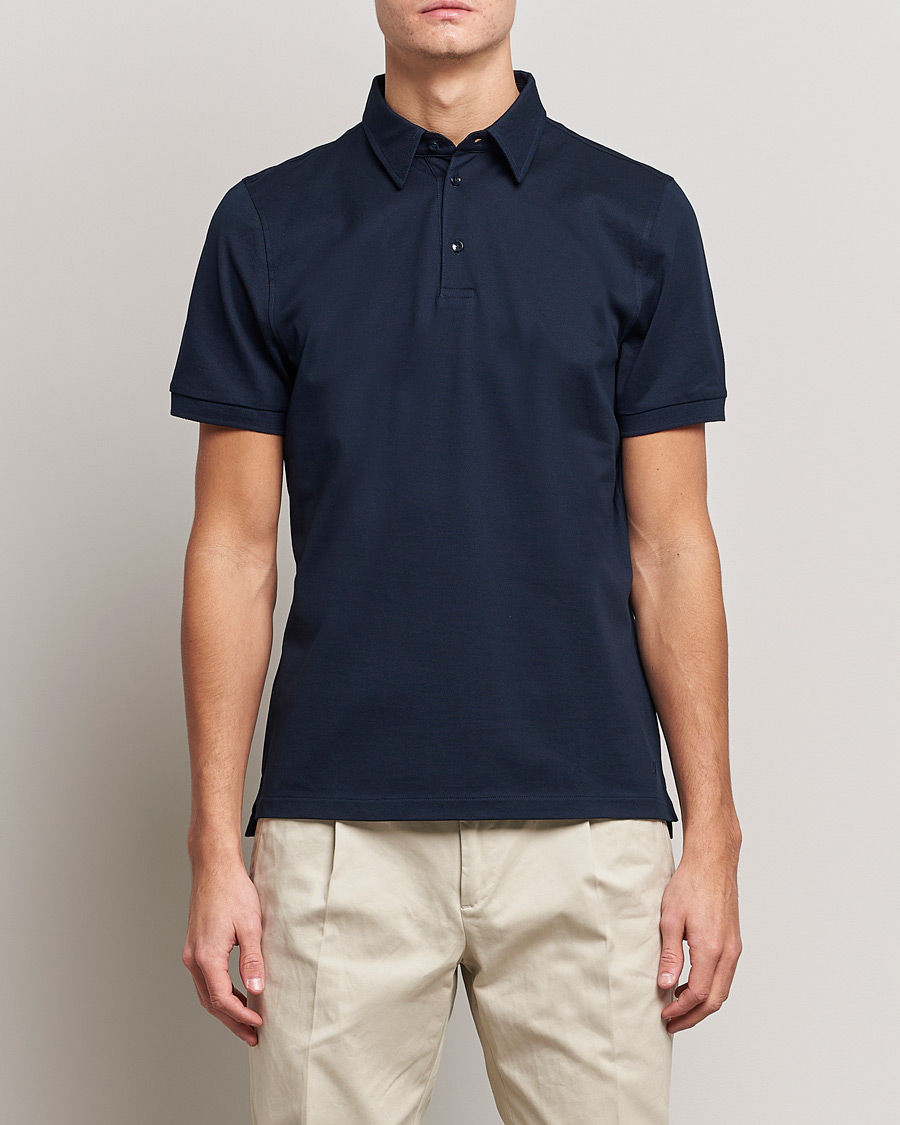 Hombres | Camisas polo de manga corta | Stenströms | Cotton Polo Shirt Navy