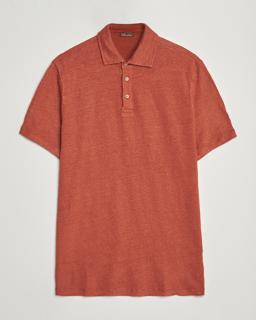 Hombres | Polos | Stenströms | Linen Polo Shirt Rust