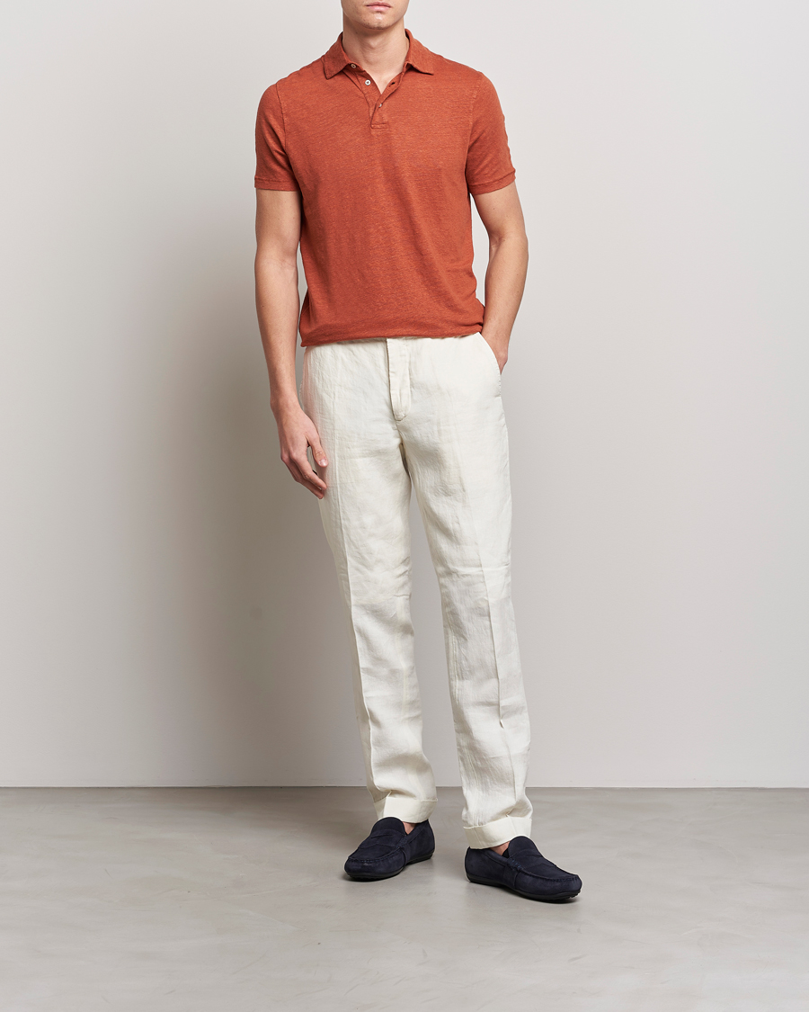 Hombres | Polos | Stenströms | Linen Polo Shirt Rust