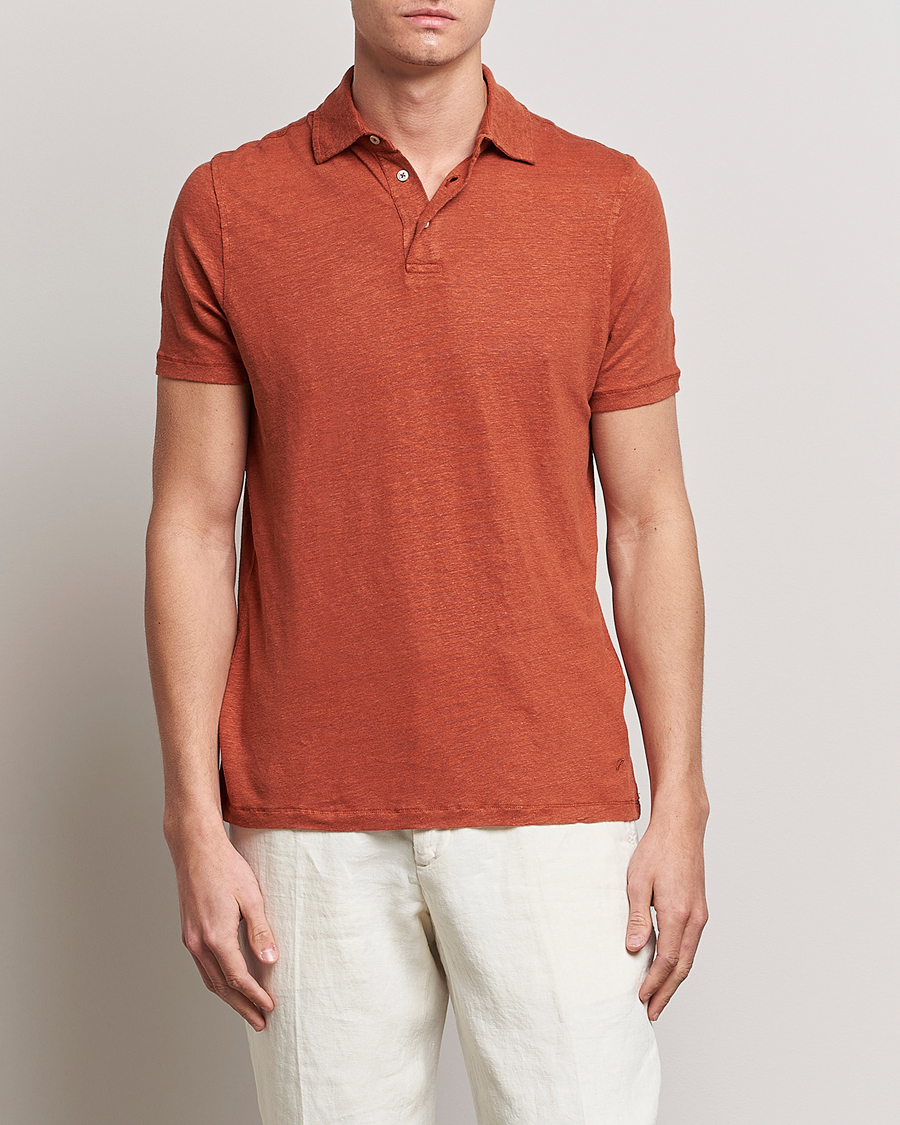 Hombres | Polos | Stenströms | Linen Polo Shirt Rust
