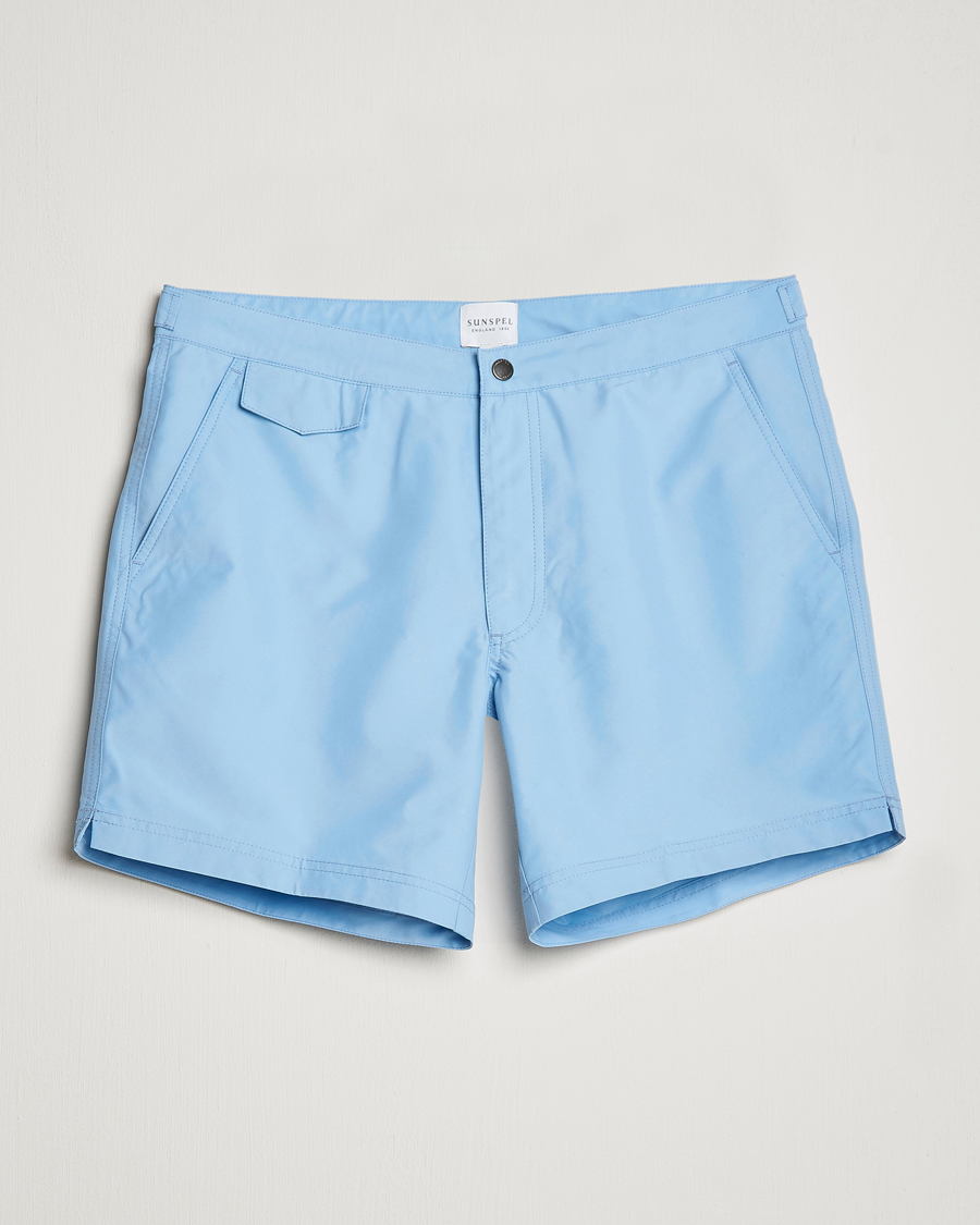 Hombres | Bañadores | Sunspel | Recycled Seaqual Tailored Swim Shorts Light Blue