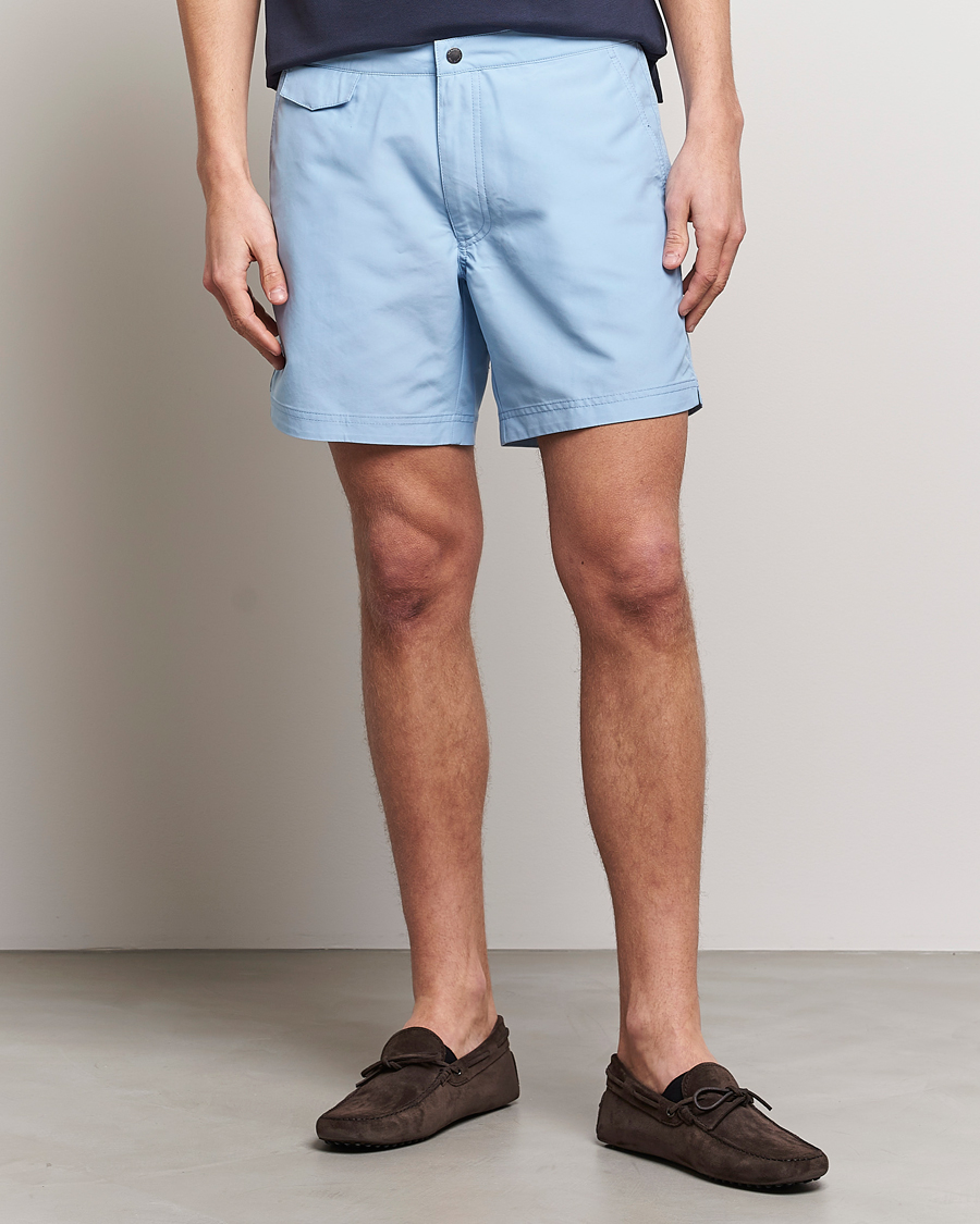 Hombres | Bañadores | Sunspel | Recycled Seaqual Tailored Swim Shorts Light Blue