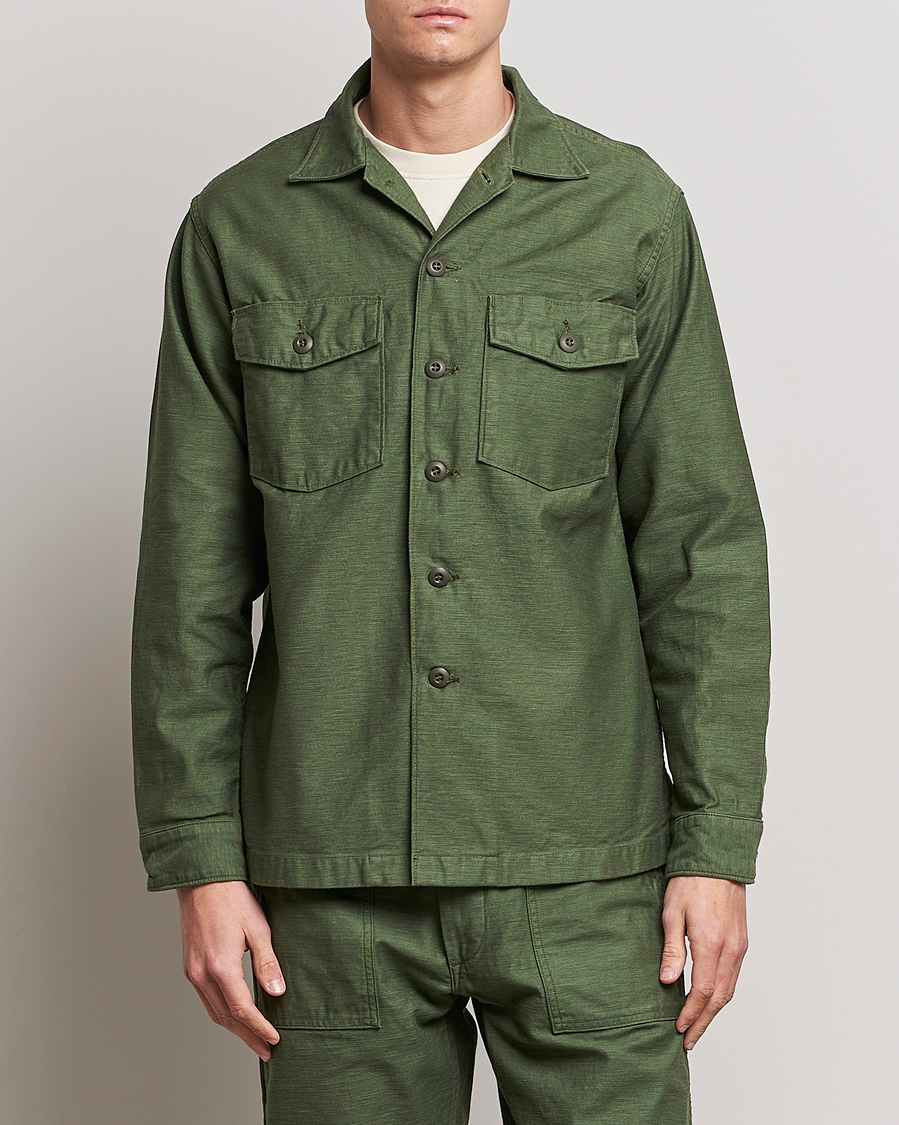 Hombres | Japanese Department | orSlow | Cotton Sateen US Army Overshirt Green