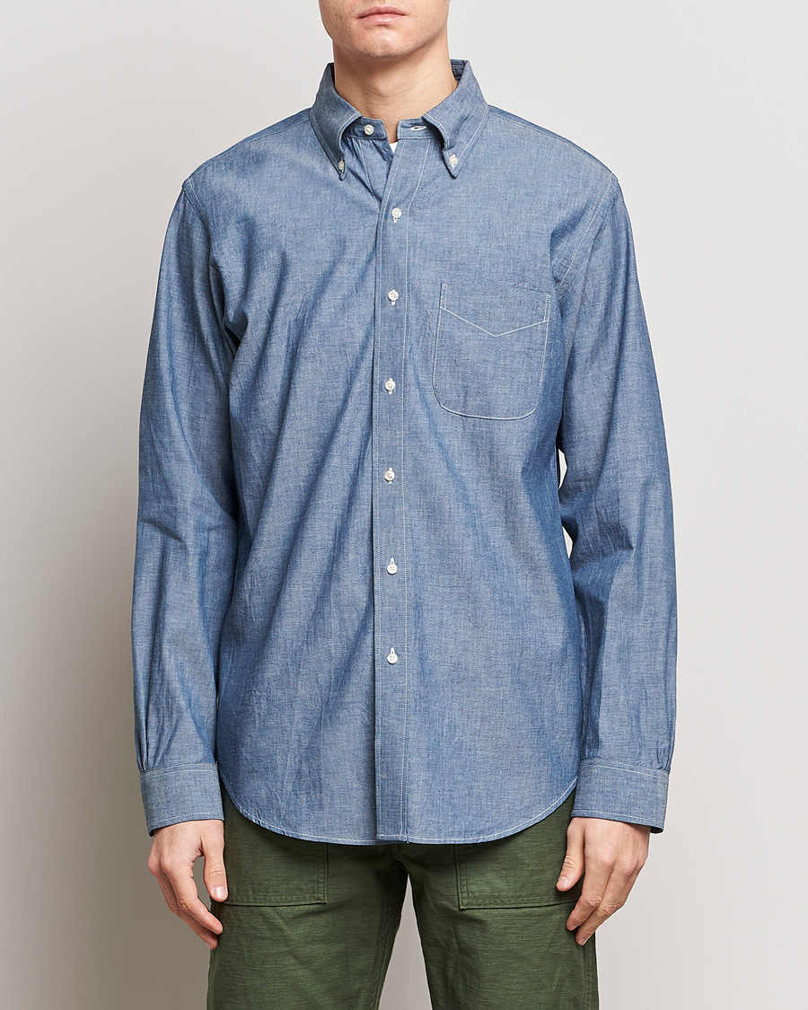 Hombres | Camisas | orSlow | Denim Button Down Shirt Light Blue