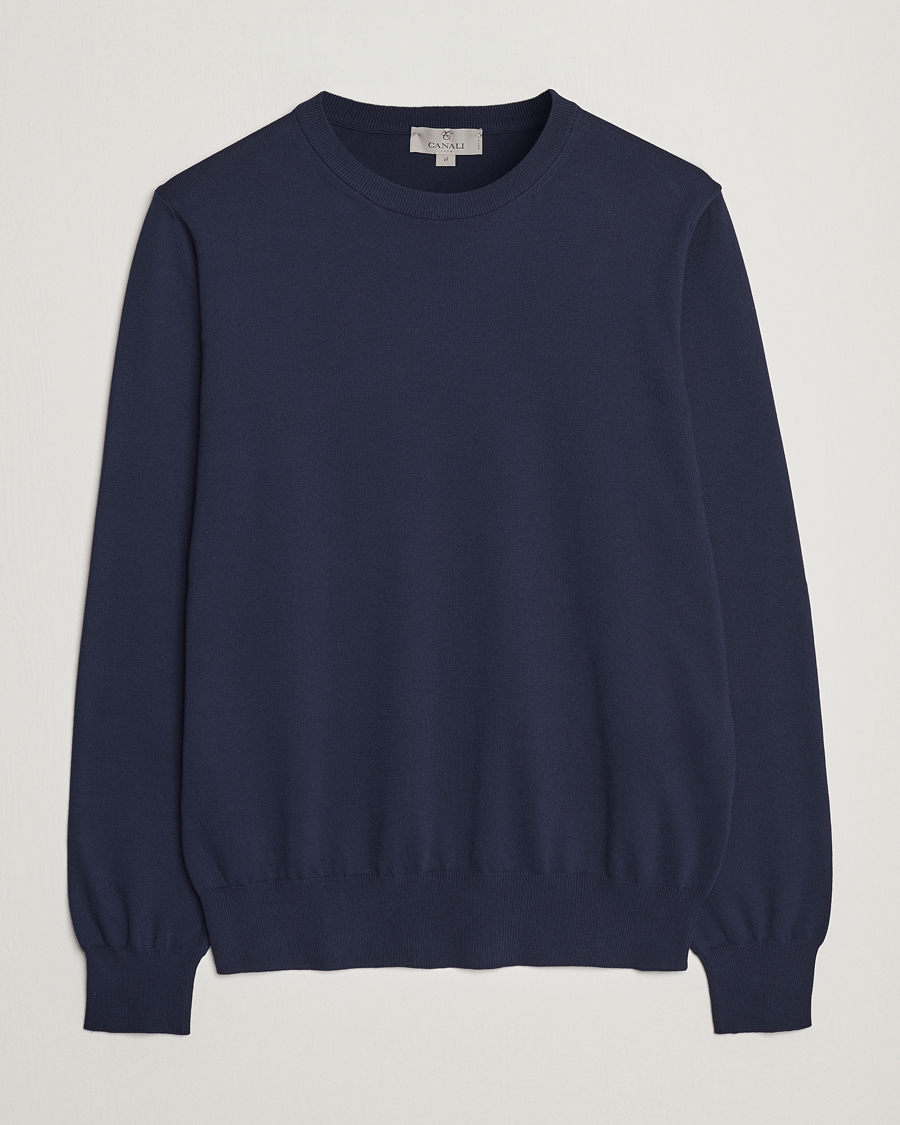 Hombres | Jerséis y prendas de punto | Canali | Cotton Crew Neck Pullover Navy