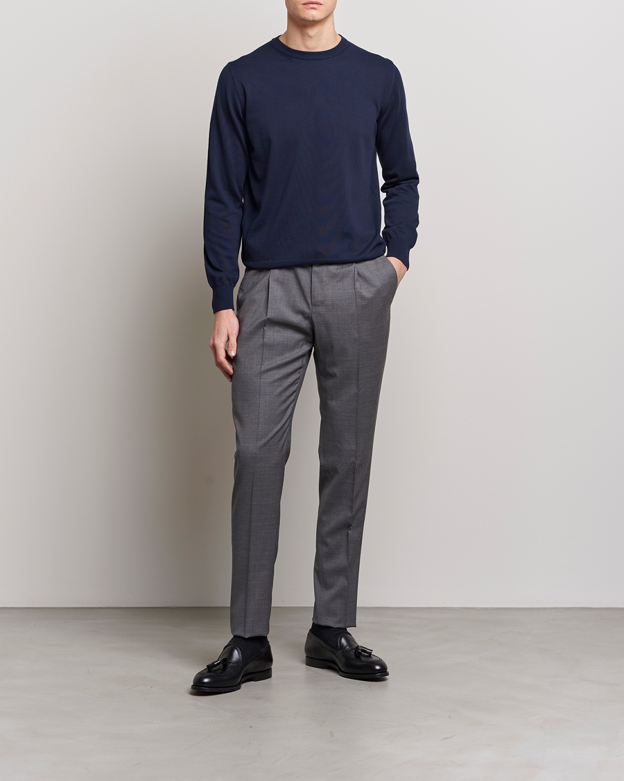 Hombres | Jerséis y prendas de punto | Canali | Cotton Crew Neck Pullover Navy