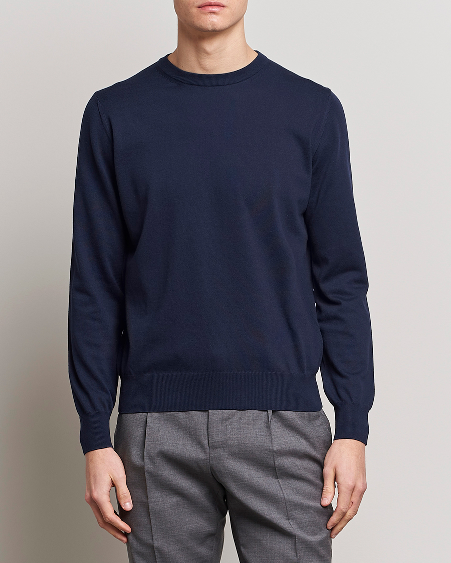Hombres | Business & Beyond | Canali | Cotton Crew Neck Pullover Navy