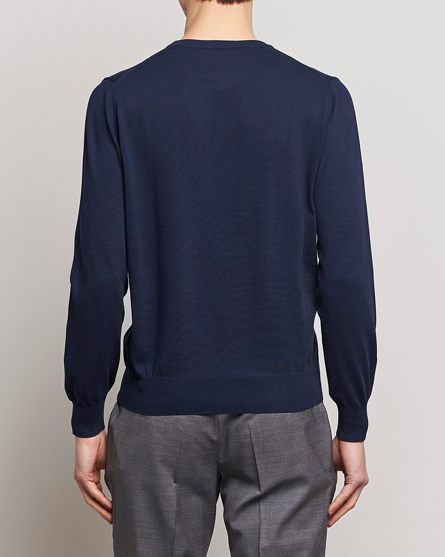 Hombres | Jerséis y prendas de punto | Canali | Cotton Crew Neck Pullover Navy