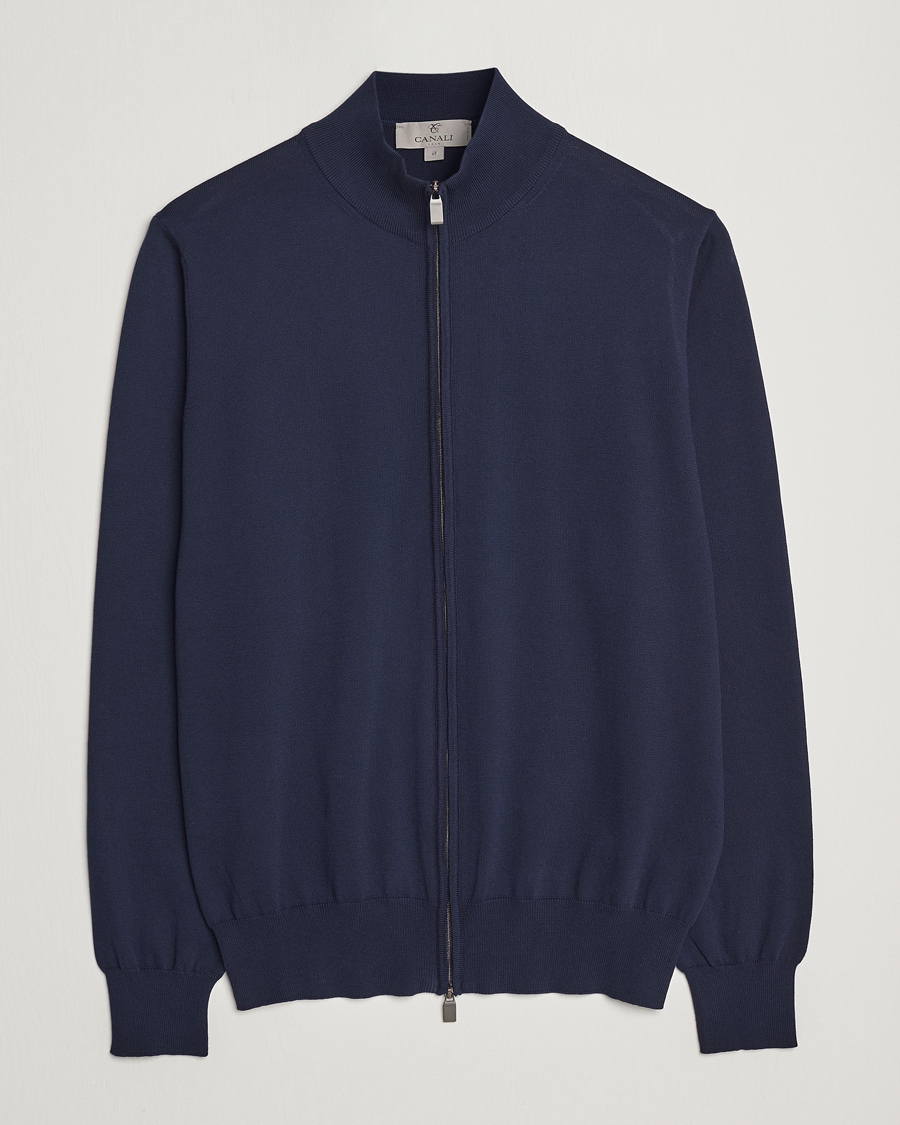Hombres | Jerséis y prendas de punto | Canali | Cotton Full Zip Sweater Navy