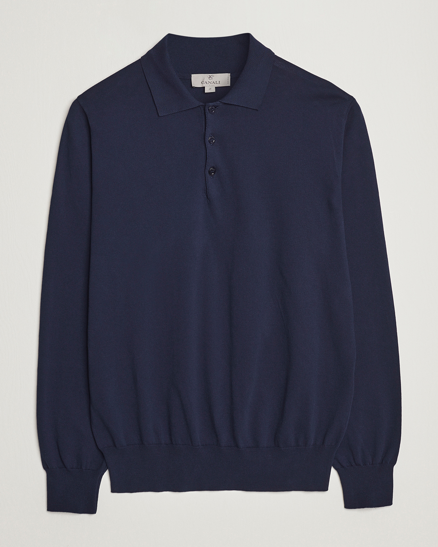 Hombres | Jerséis y prendas de punto | Canali | Cotton Long Sleeve Polo Navy