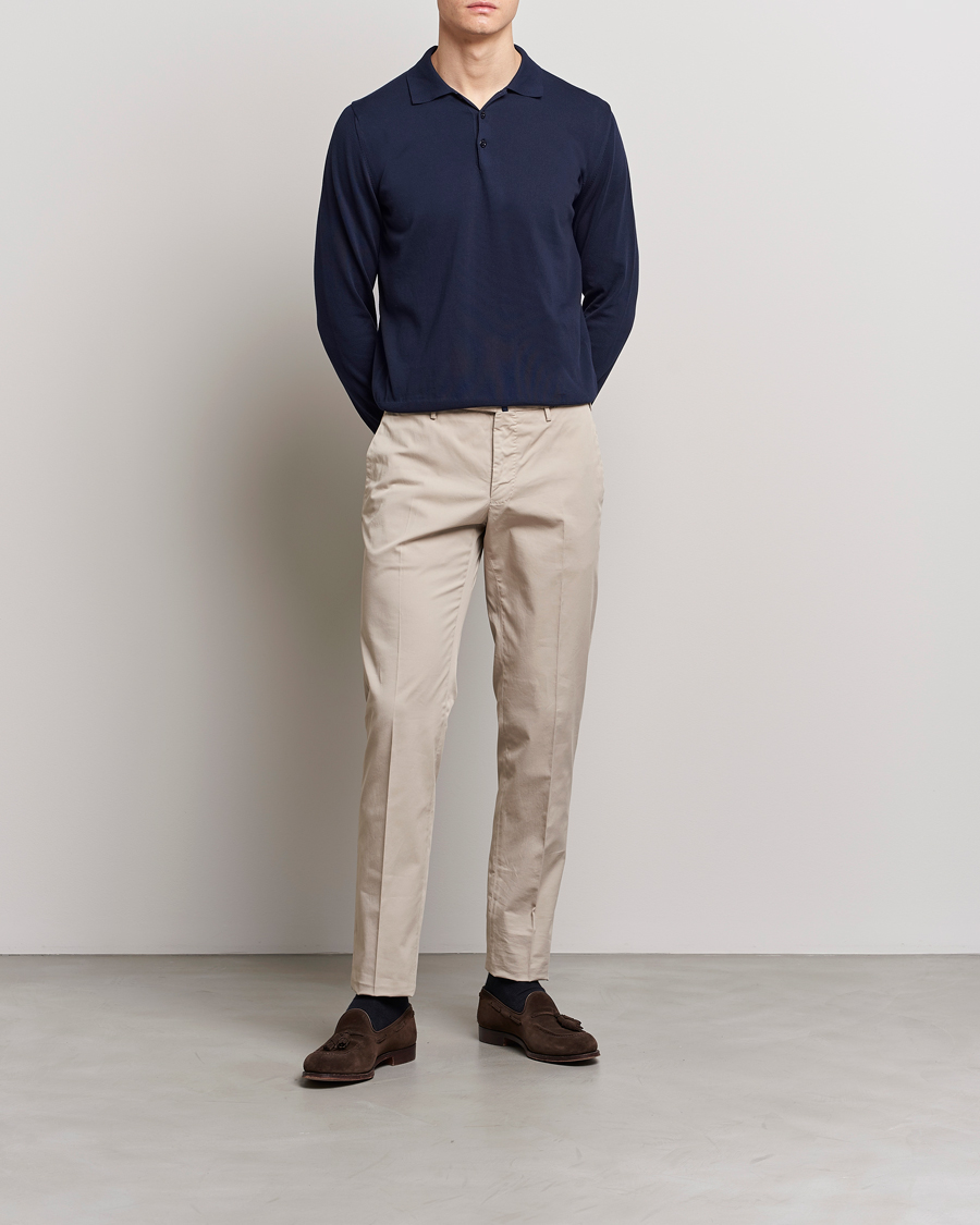 Hombres | Jerséis y prendas de punto | Canali | Cotton Long Sleeve Polo Navy
