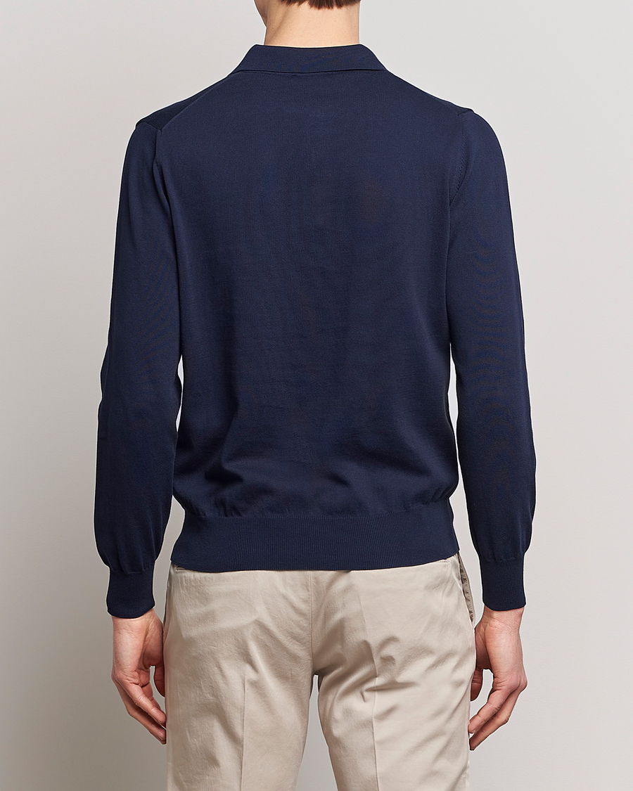 Hombres | Jerséis y prendas de punto | Canali | Cotton Long Sleeve Polo Navy
