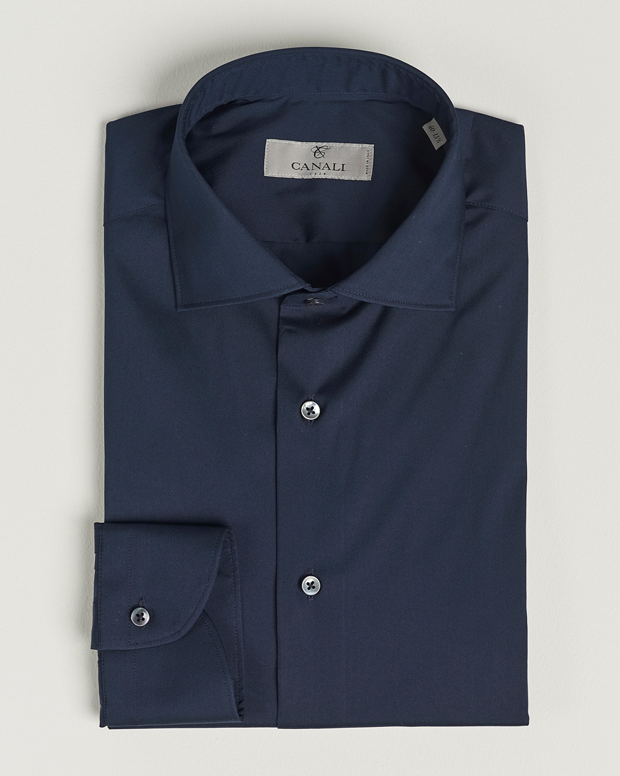 Hombres | Camisas | Canali | Slim Fit Cotton/Stretch Shirt Navy