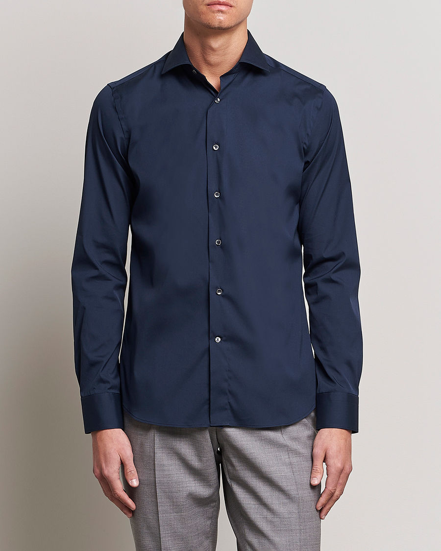 Hombres | Camisas | Canali | Slim Fit Cotton/Stretch Shirt Navy