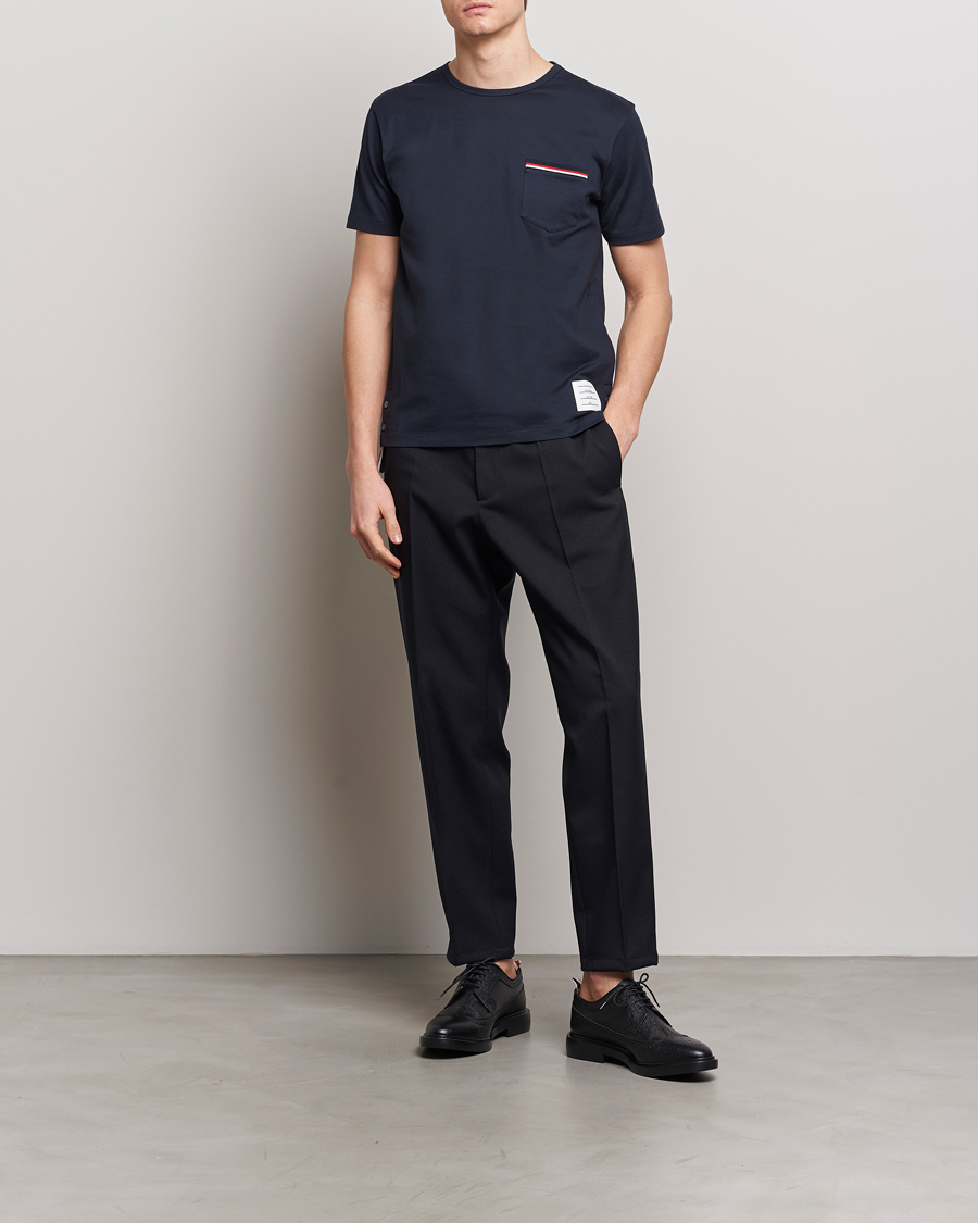 Hombres | Camisetas | Thom Browne | Short Sleeve Pocket T-Shirt Navy