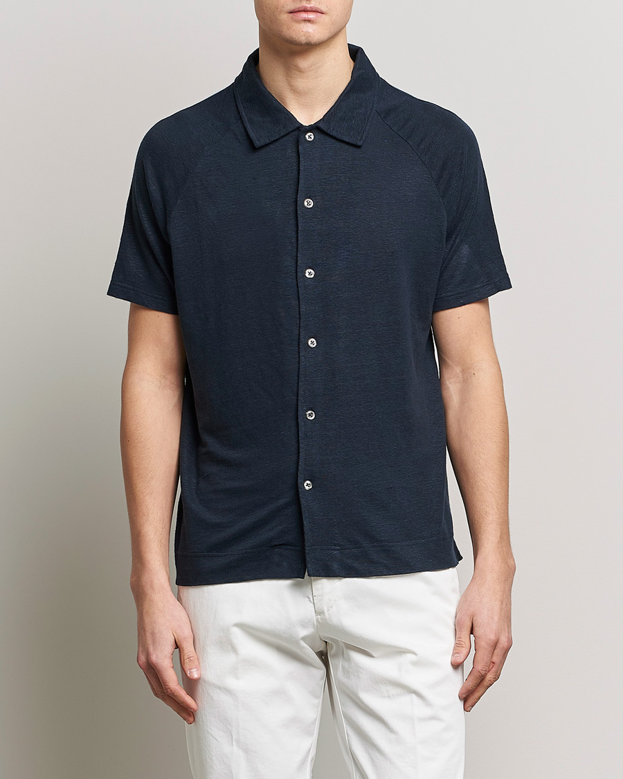 Hombres | Polos | Oscar Jacobson | Albin Short Sleeve Linen Polo Navy