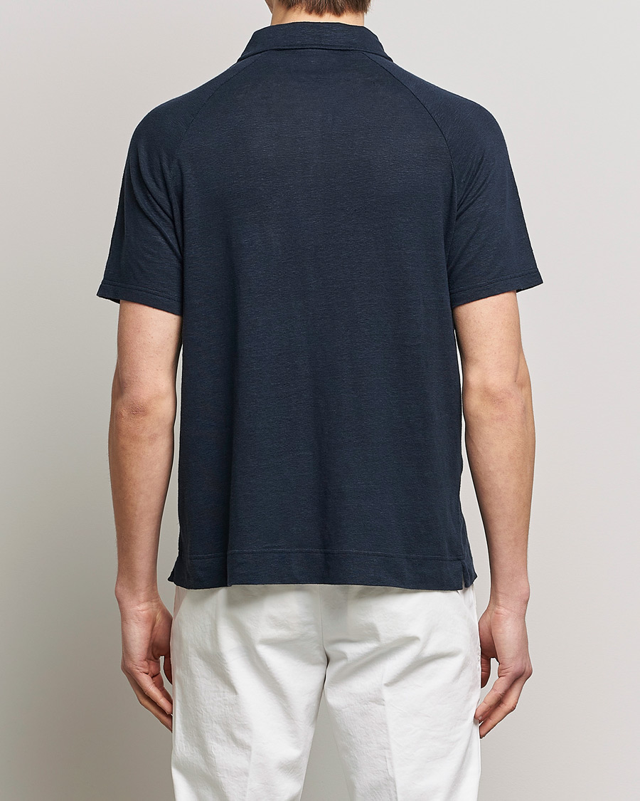 Hombres | Polos | Oscar Jacobson | Albin Short Sleeve Linen Polo Navy