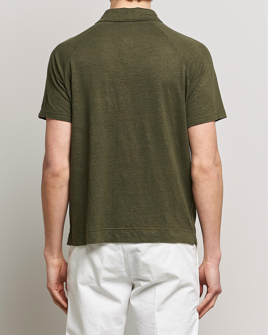 Hombres | Polos | Oscar Jacobson | Albin Short Sleeve Linen Polo Olive