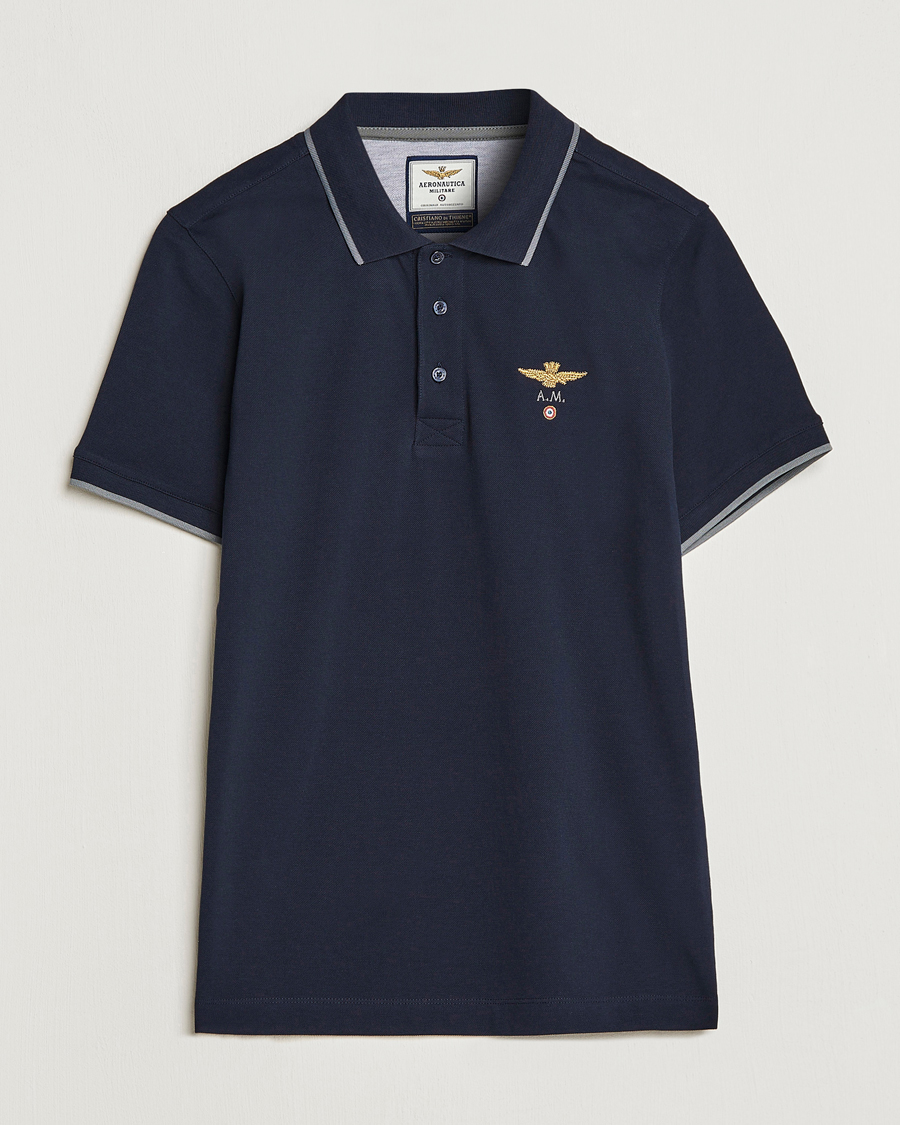 Hombres | Polos | Aeronautica Militare | Garment Dyed Cotton Polo Navy