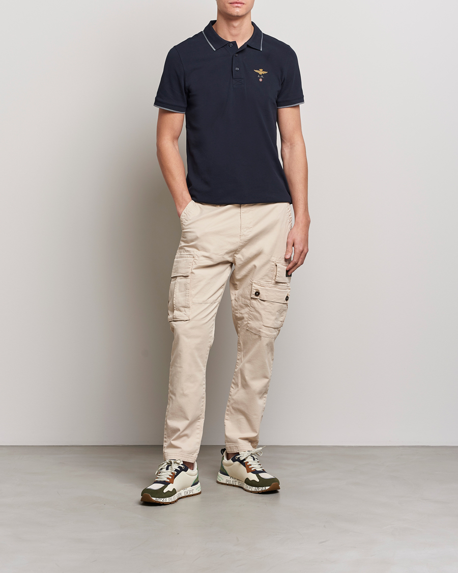 Hombres | Polos | Aeronautica Militare | Garment Dyed Cotton Polo Navy