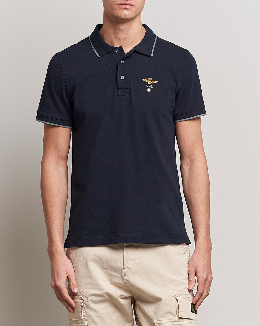 Hombres | Camisas polo de manga corta | Aeronautica Militare | Garment Dyed Cotton Polo Navy