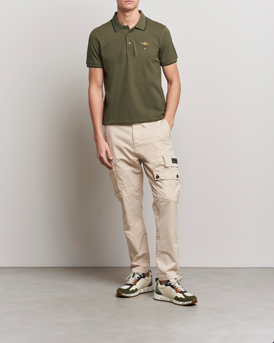 Hombres | Polos | Aeronautica Militare | Garment Dyed Cotton Polo Green