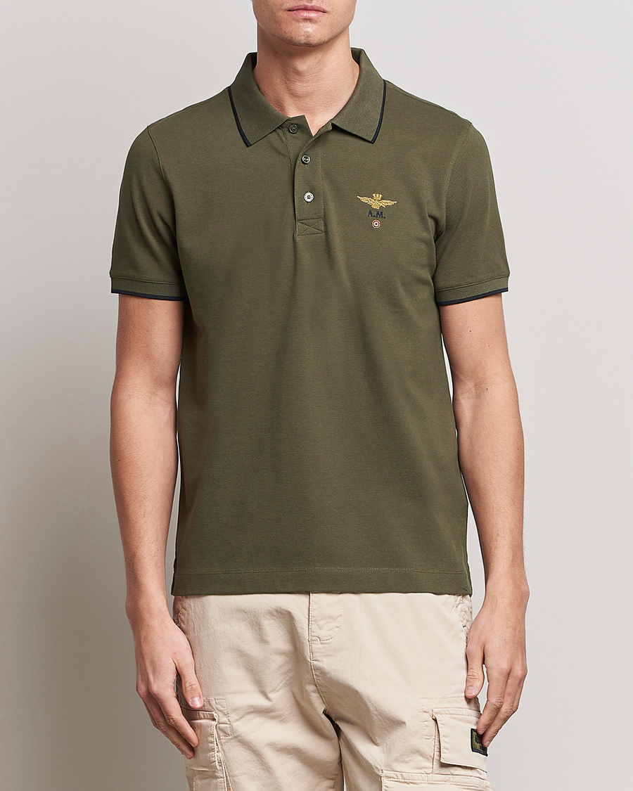 Hombres | Camisas polo de manga corta | Aeronautica Militare | Garment Dyed Cotton Polo Green