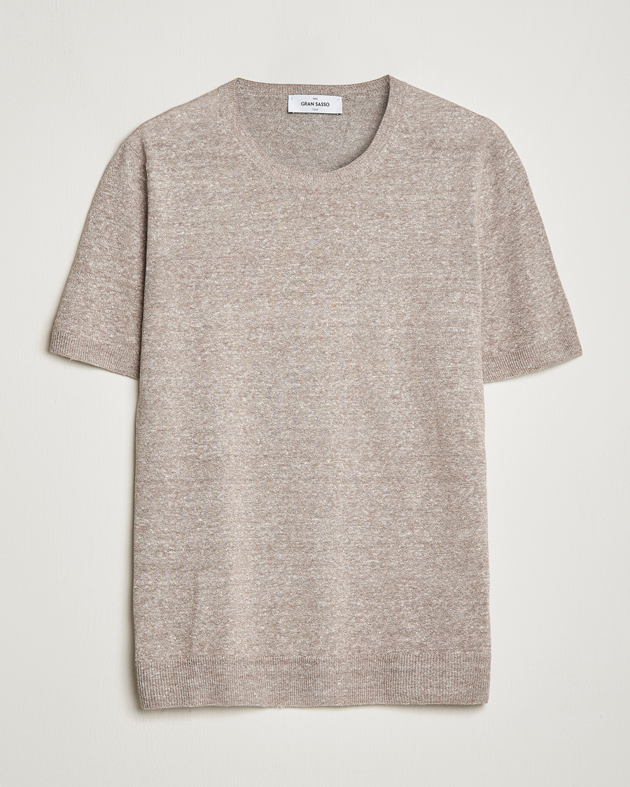 Hombres | Camisetas | Gran Sasso | Cotton/Linen Knitted Tee Beige