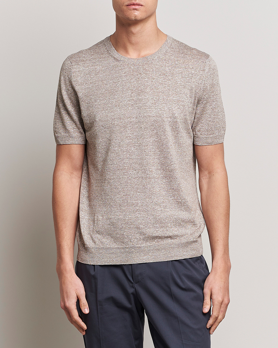 Hombres | Camisetas | Gran Sasso | Cotton/Linen Knitted Tee Beige