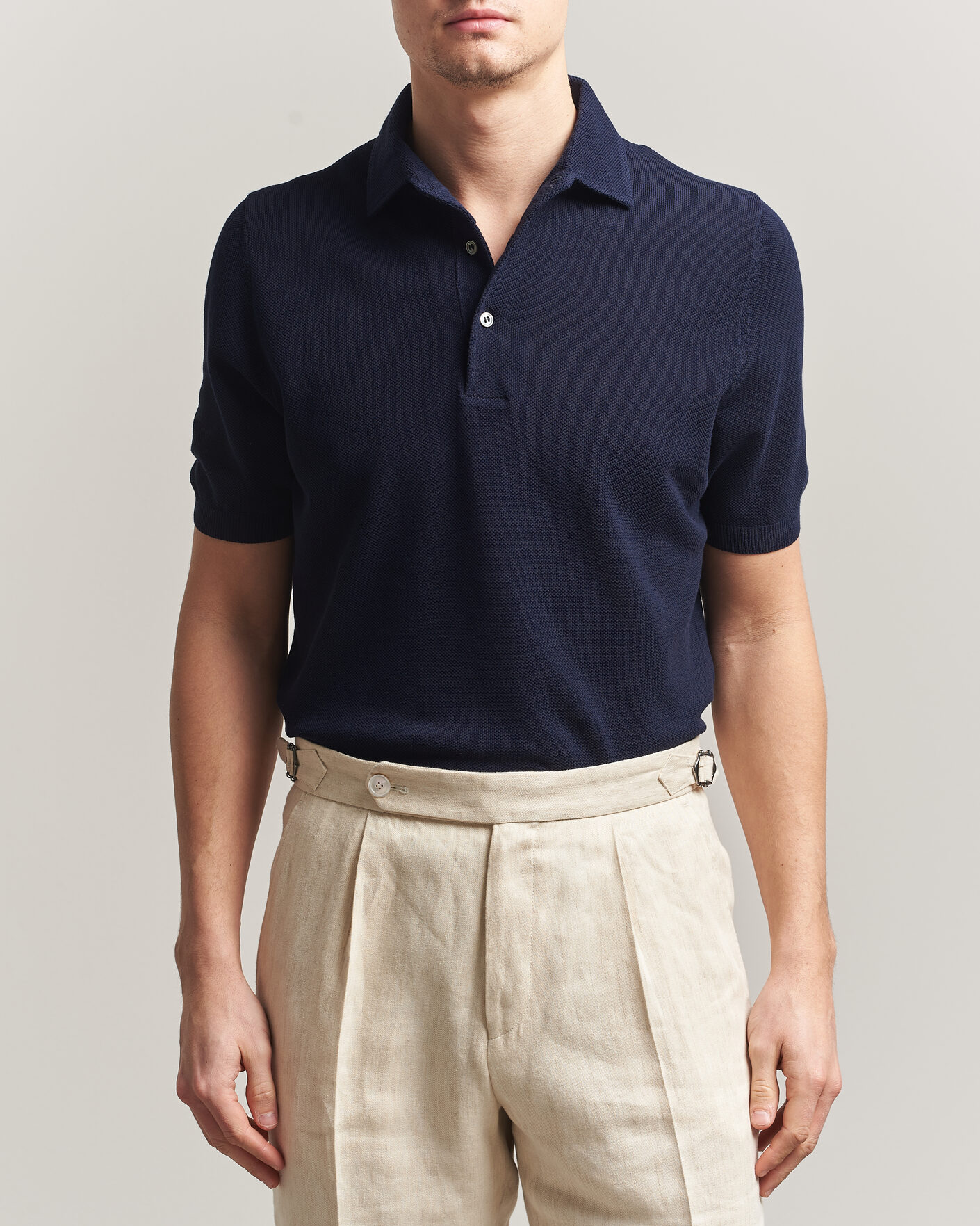 Hombres | Polos | Gran Sasso | Structured Cotton Polo Navy