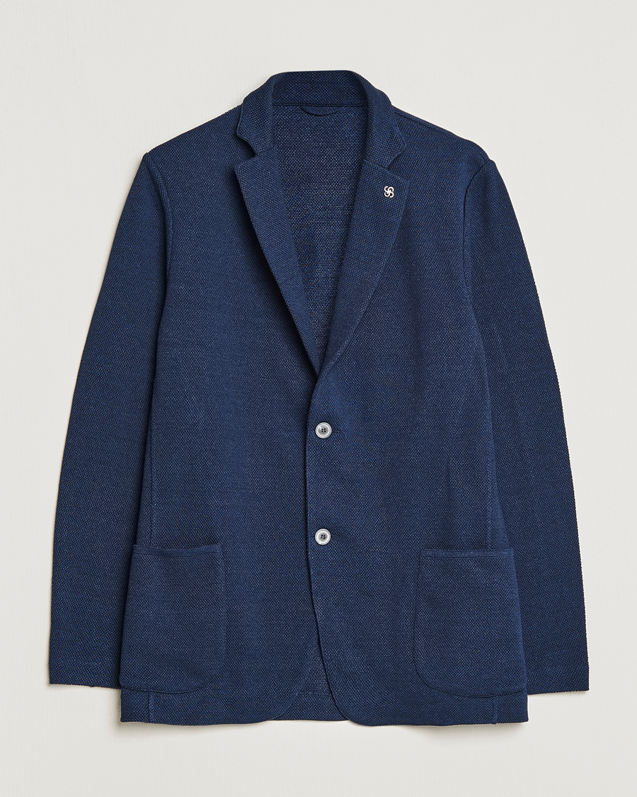 Hombres | Blazers | Gran Sasso | Structured Cotton/Linen Blazer Navy