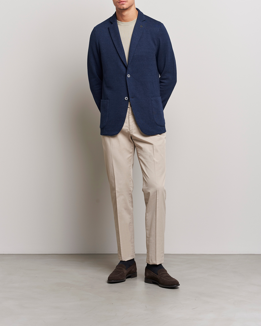 Hombres | Blazers | Gran Sasso | Structured Cotton/Linen Blazer Navy