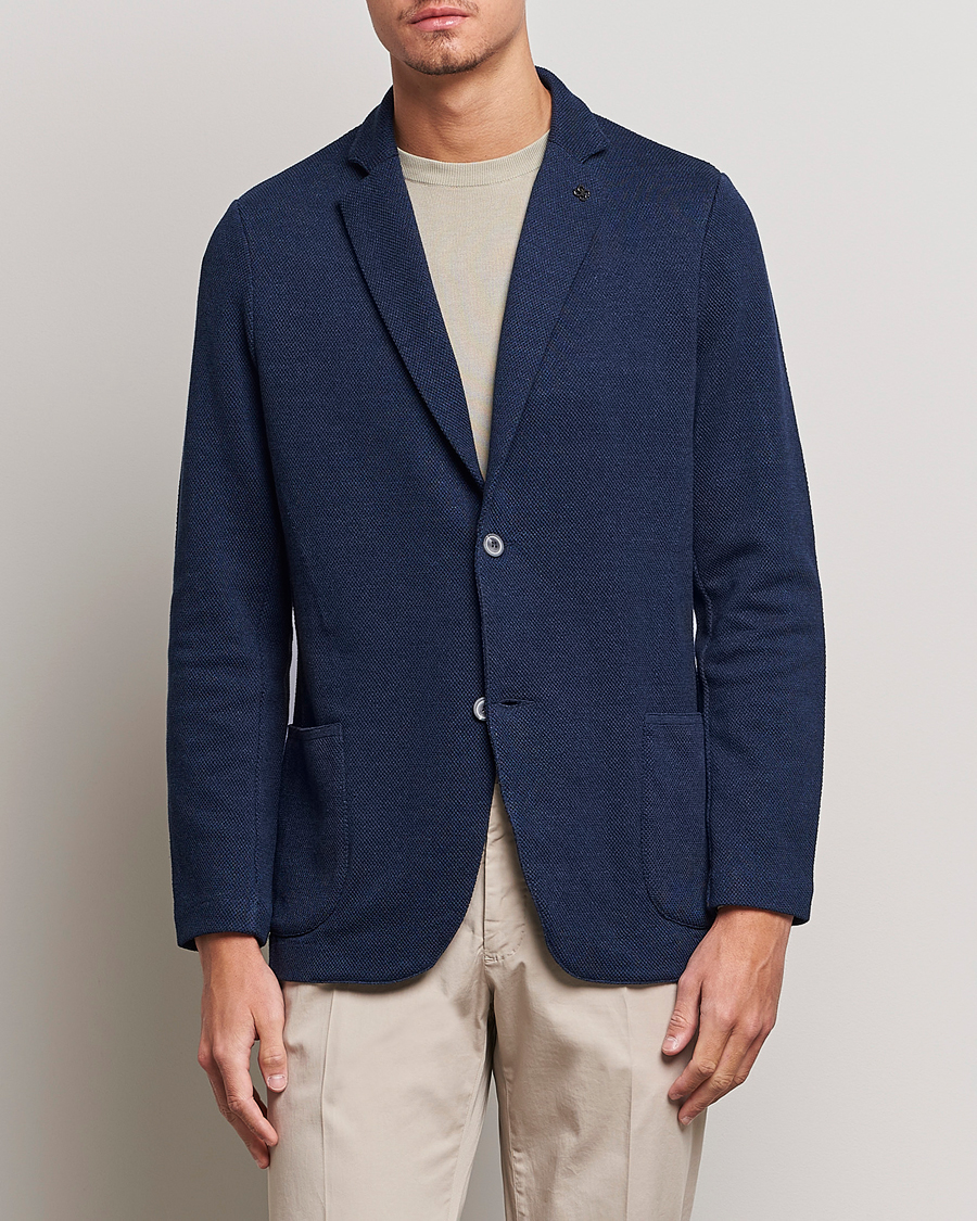 Hombres | Blazers de punto | Gran Sasso | Structured Cotton/Linen Blazer Navy