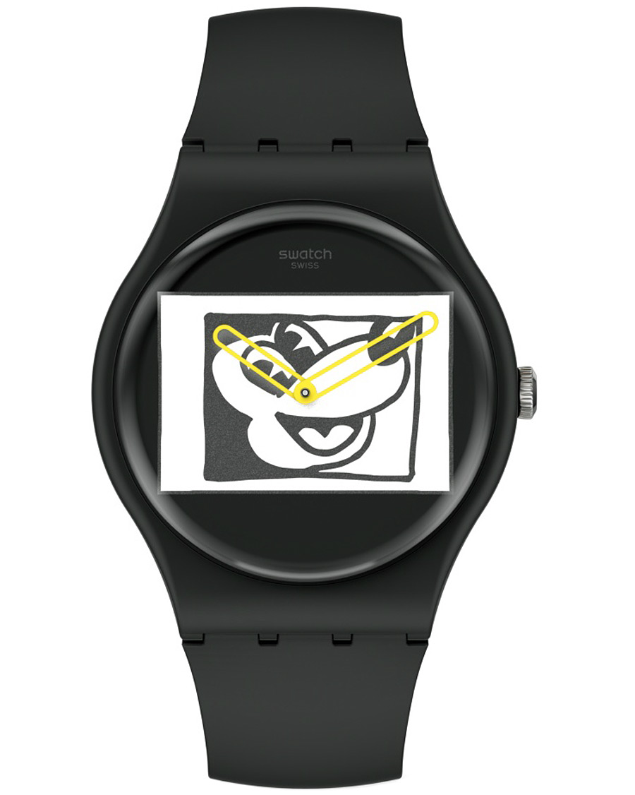 Hombres | Swatch Swatch x Keith Haring Mickey Blanc sur Noir | Swatch | x Keith Haring Mickey Blanc sur Noir