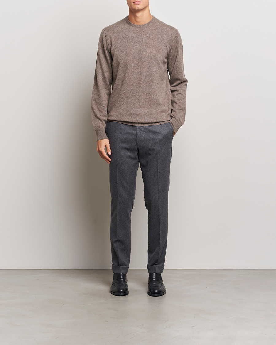 Hombres | Jerséis y prendas de punto | Piacenza Cashmere | Cashmere Crew Neck Sweater Brown