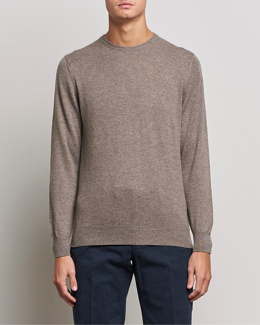 Hombres | Italian Department | Piacenza Cashmere | Cashmere Crew Neck Sweater Brown
