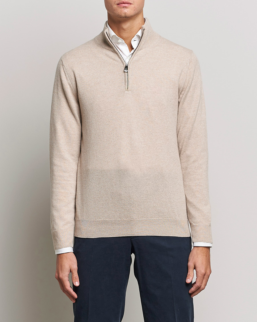 Hombres | Italian Department | Piacenza Cashmere | Cashmere Half Zip Sweater Beige